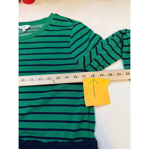 Crown & Ivy Green Navy Striped Blouse Medium – Preppy Peplum Contrast Hem - Picture 5 of 7